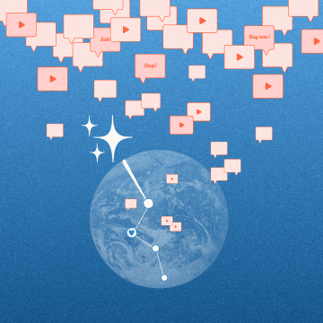 Earth illustration with digital advertising icons